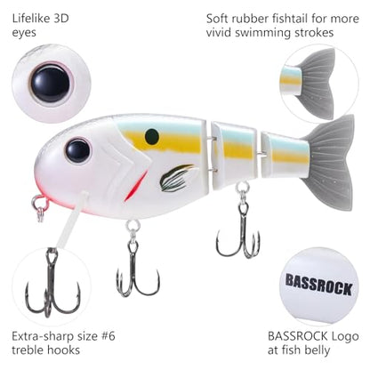 BASSROCK Topwater Fishing Lures for Bass Pike Salmon Floating Swimbait Jointed Crankbait Freshwater Saltwater 4.9in/1.76oz RK1001 - color: Threadfin, size: 3.9in/1.04oz