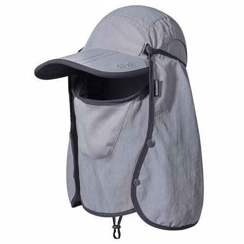 GADIEMKENSD UPF 50+ Folding Fishing Hat 360 Outdoor Sun Hat - color: Light Grey