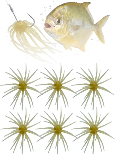 Sea Urchin Bait, Tentacle Coike Creature Bait, Dice Fishing Soft Lures, Durable Floating Finesse Baits for Bass Pike Trout, Drop Shot Wacky Rig Neko Rig, Size 2.56" & 4.13" - color: 6-Gold, size: 4.13-INCH