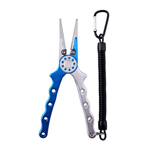 Professional Saltwater/Fresh Water Aluminum Fishing Pliers Tungsten Carbide Cutters Hook Remover with Sheath and Lanyard - color: Blue
