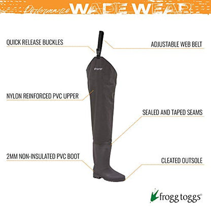 FROGG TOGGS Rana II Waterproof PVC Fishing Bootfoot Hip Wader for Fishing, Brown Felt, 10 - color: Brown Lug Sole, size: 12