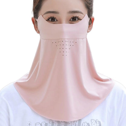 Summer Cool Ice Silk UV Sun Protection Face Mask for Women Men - Breathable Sunscreen Neck Masks Outdoor - color: Pink