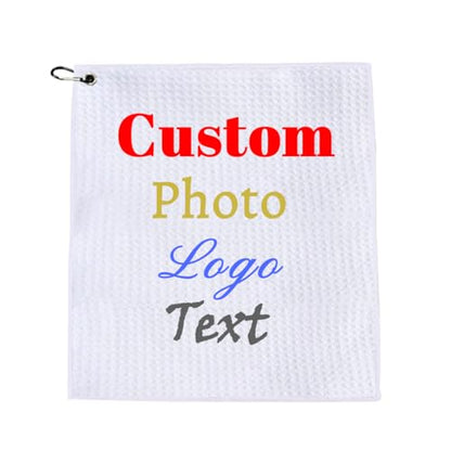 Personalized Logo Golf Towels,Custom Photo Picture Text Monogram Name Microfiber Gym Towel with Clip 12"x12" Small,Customized Women Men Golf Accessories Birthday Gifts for Kids Golf Fans Lover - size: 11.8-inch x 11.8-inch