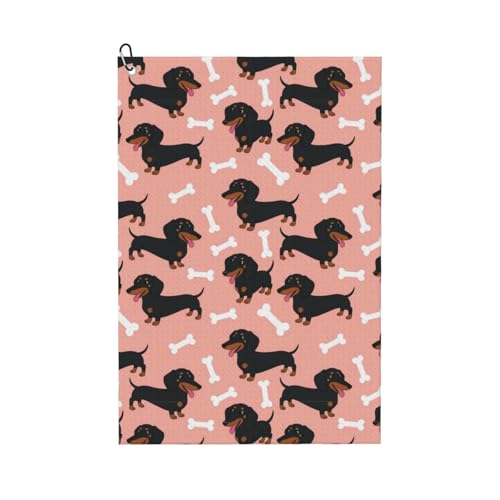 Supdreamc Golf Bag Towel 24x16 Inches with Carabiner Clip, Wiener Dog Dachshund Pet Dogs Pink, Highly Absorbent Fast Drying Microfiber for Golf Cart & On-Course Use - color: Style (104)