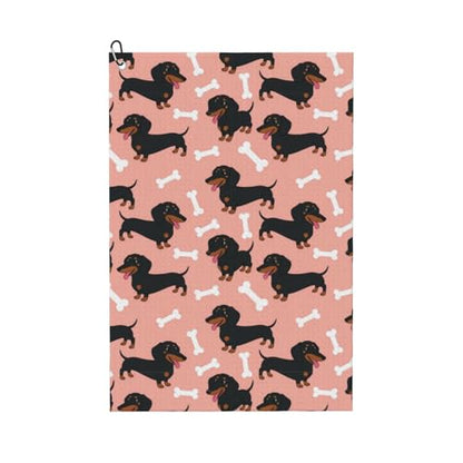 Supdreamc Golf Bag Towel 24x16 Inches with Carabiner Clip, Wiener Dog Dachshund Pet Dogs Pink, Highly Absorbent Fast Drying Microfiber for Golf Cart & On-Course Use - color: Style (104)