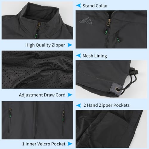 KIWI RATA Mens Casual Lightweight Outdoor Vest Summer Fishing Safari Travel Outerwear Vests Cargo Utility Jacket - color: Grey, size: Medium