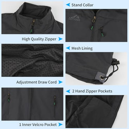 KIWI RATA Mens Casual Lightweight Outdoor Vest Summer Fishing Safari Travel Outerwear Vests Cargo Utility Jacket - color: Grey, size: Medium