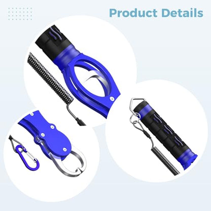 Fish Lip Gripper with Scale, 40lbs / 36kg Max Capacity, Portable Aluminum Alloy Fishing Grabber Tool, Lightweight 6.8 oz / 194 g, Non-Slip Handle