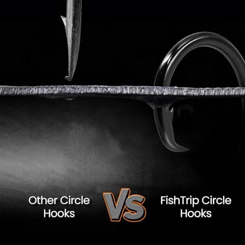 FishTrip 25pcs Inline 5X Strong Circle Hooks, Fishing Hooks for Saltwater | High Carbon Steel, Non-Offset Wide Gap Fish Hook for Catfish, Striped, Bass, Salmon, Mackerel, Tuna Sizes #1-12/0 - size: 10/0_25pcs