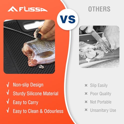 FLISSA Nonslip Fish Fillet Mat with Measuring Scale, 24"*13", Durable & Portable Fish Cleaning Mat for Easy Filleting, Large Fish Mat for Fish Cleaning and Cutting Board