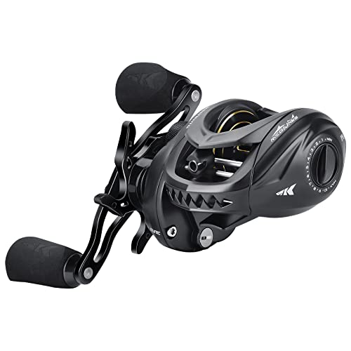 KastKing MegaJaws Elite Baitcasting Fishing Reel, New AutoMag Dual Braking System, Only 6.7oz, 17.64 LBs Carbon Fiber Drag, 11+1 Shielded BB, High Speed 5.4:1 to 9.1:1 Gear Ratios - size: Right - 7.2:1, style: Megajaws Elite