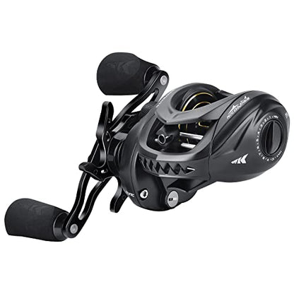 KastKing MegaJaws Elite Baitcasting Fishing Reel, New AutoMag Dual Braking System, Only 6.7oz, 17.64 LBs Carbon Fiber Drag, 11+1 Shielded BB, High Speed 5.4:1 to 9.1:1 Gear Ratios - size: Right - 7.2:1, style: Megajaws Elite