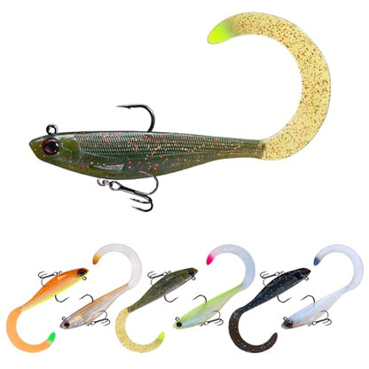 Pre-Rigged Soft Fishing Lures, Easy Catch Swimbaits for Bass Trout | Paddle & Curly Tail, Swim Baits for More Bites, Freshwater & Saltwater Fishing Bait, Crappie Walleye Pike Lures, Value Pack - color: B1-3"-0.31oz