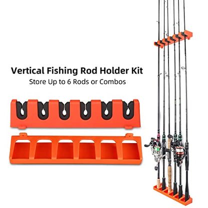 RUNCL Fishing Rod Holder, Rod Sleeve, and Rod Strap Kit, Wall Mounted Vertical Fishing Rod Rack, Fishing Pole Holders Hold Up to 6 5-11mm Rods, Fishing Rod Storage Combo Set - color: A: 2 Set Orange
