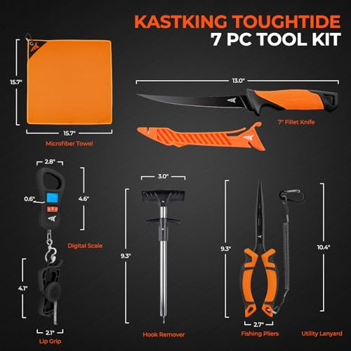 KastKing ToughTide Fishing Scale, USB Charging, 65lb Capacity, Ultra-Thin Digital Fish Scale, LCD Display, Ergonomic Handle, Fish Scales Digital Weight, Fishing Accessories for Men - color: F: 7pc Fishing Scale Kit