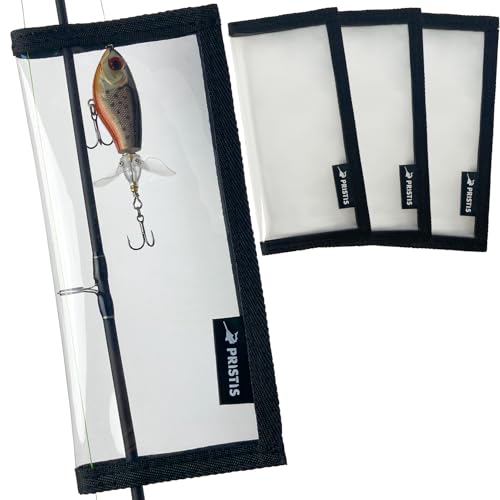 Pristis 4 Pack Fishing Lure Wraps, Clear Hook Cover Bait Keeper for Saltwater Freshwater, Durable PVC Tackle Storage Bag Kit with Hook & Loop Tape, 7.5''L Easy Open Organizer Protector Gear