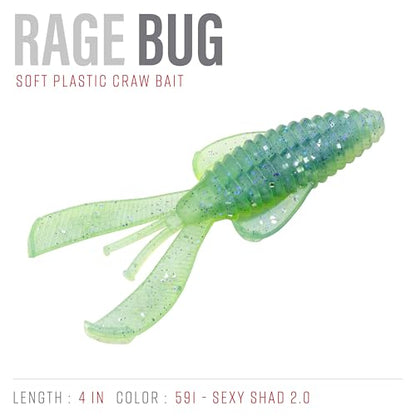 Strike King Rage Bug Fishing Lure, Soft Plastic Grub, Unique Design, Subtle Action - color: Sexy Shad 2.0, size: 4"