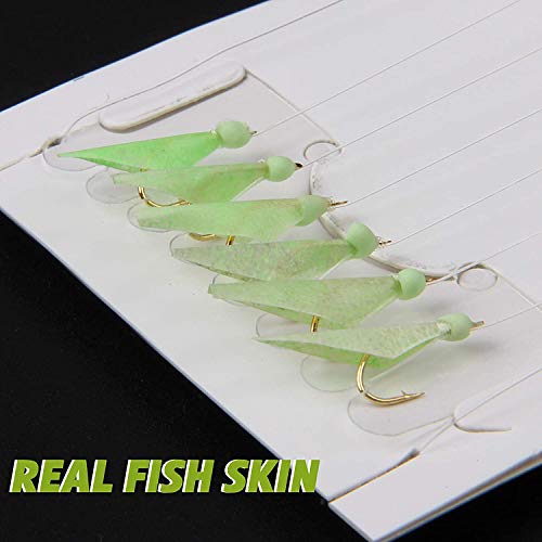 Fishing Bait Rigs Saltwater, 10Packs Surf Fishing Rigs with Fish Skin Feather Fishing Hooks Swivels Glow Beads Rigs Sea Bass Rigs Fishing Bait Lures - color: CZC, size: 6#