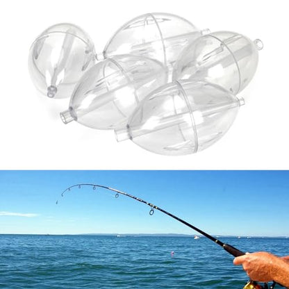 5 Pack Clear Water Filled Fishing Bobbers, Abs Oval Through Hole Design, 2.91 Inch × 1.57 Inch, for Freshwater Saltwater Carp Fishing