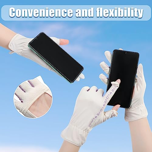 Hercicy 2 Pairs Women Sun Protection Summer UV Driving Gloves UPF 50+ Full Finger Touchscreen Non Slip Gloves - color: Beige, Black