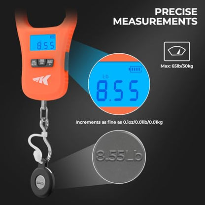 KastKing ToughTide Fishing Scale, USB Charging, 65lb Capacity, Ultra-Thin Digital Fish Scale, LCD Display, Ergonomic Handle, Fish Scales Digital Weight, Fishing Accessories for Men - color: B: Orange