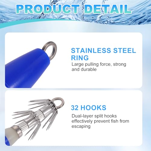 Luminous Squid Jig Hooks, Squid Jigs Saltwater Glow in Dark Dual-Layer Hooks - Fit for Cuttlefish Sleeve Night Fishing - color: Blue