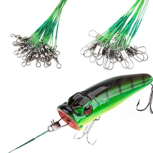 50pcs Fishing Wire Leaders Nylon-Coated Fishing Line Trace Lure Leaders with Swivels and Snaps Stainless Steel Fishing Tackle Leaders Tackle - color: Black, size: 8inch 50PCS