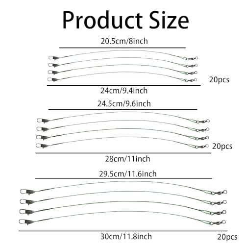 Stainless Steel Fishing Leader Wire with Swivel Snaps – 60pcs Saltwater & Freshwater Fishing Tackle Connectors for Lures and Hooks