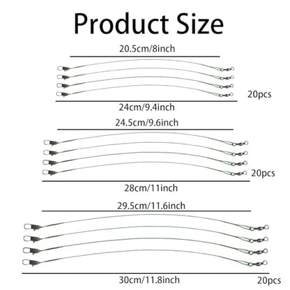 Stainless Steel Fishing Leader Wire with Swivel Snaps – 60pcs Saltwater & Freshwater Fishing Tackle Connectors for Lures and Hooks