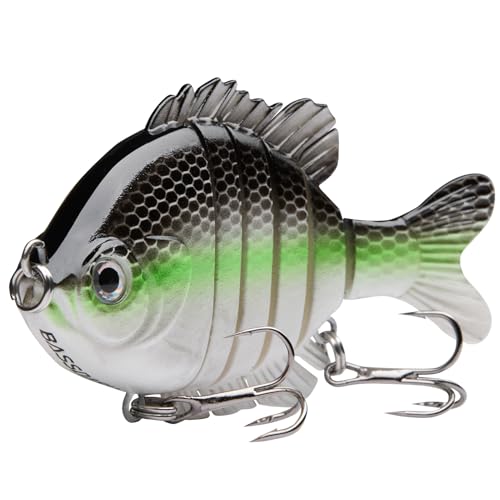 BASSDASH SwimPanfish Multi Jointed Panfish Bluegill Swimbaits Hard Topwater Bass Lures Fishing Lure Crank Saltwater 3.5in/0.85oz - color: Fluorescent White Shad