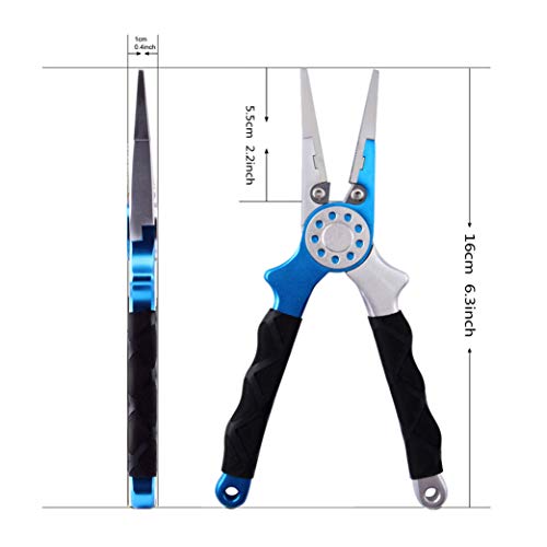 Professional Saltwater/Fresh Water Aluminum Fishing Pliers Tungsten Carbide Cutters Hook Remover with Sheath and Lanyard - color: Blue.t