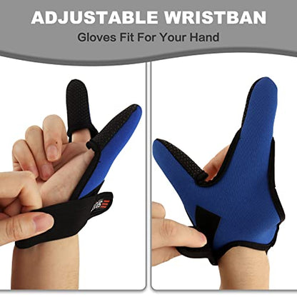 Double-Finger Gloves, 3 Pack Anti-Slip Fishing Glove, Professional Finger Gloves Protector Unisex Elastic Band Glove for Outdoor Fishing - color: Black
