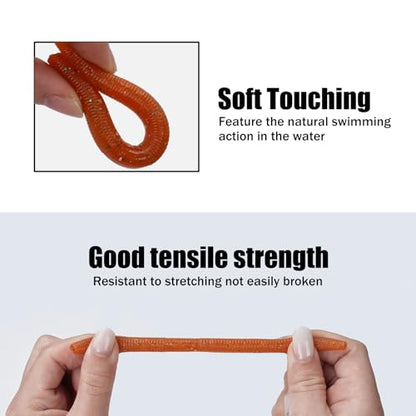 Worms for Bass Fishing FS/RE-04 | Salted Soft Plastic Fishing Lures ,with Hook Slot,Saltwater Freshwater Bass Baits - color: Brown-10pcs