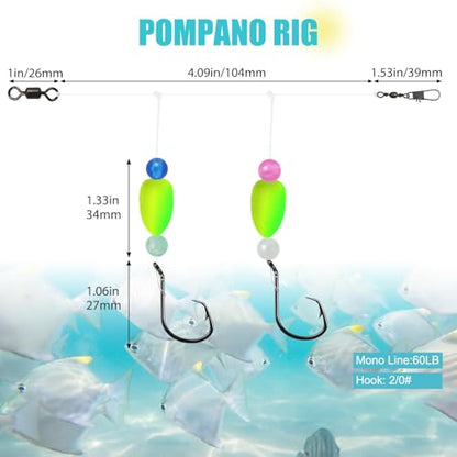 Pompano Rigs for Surf Fishing Saltwater Pre-Rigged Fishing Rigs with Floats Beads Double Circle Hook Surf Fishing Tackle 5/12/15PCS - color: 5 colors-5pcs