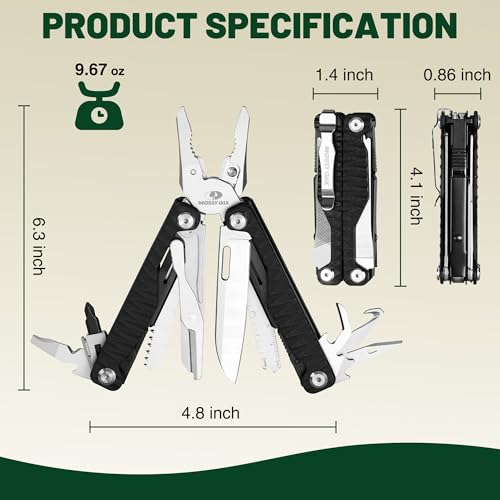 MOSSY OAK Multitool, 17-in-1 EDC Multi Tool with CNC-Machined Steel Pliers, G10 Anti-Slip Handle, Nylon Sheath & Belt Clip – Durable MultiTool for Camping, Hiking, Hunting, Survival, and Everyday Use - style: 17-in-1 with CNC Pliers & G10 Handle