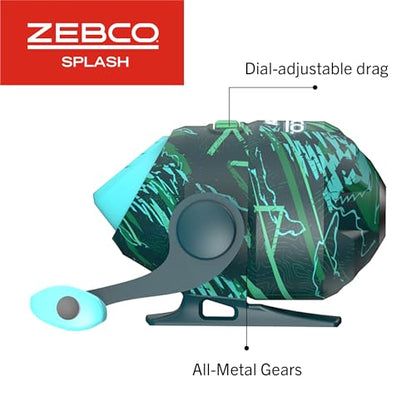 Zebco Splash Spincast Reel and Fishing Rod Combo, Fiberglass Rod, Ball Bearing System, All Metal Gears, 8-Pound Line - color: Grunge Green