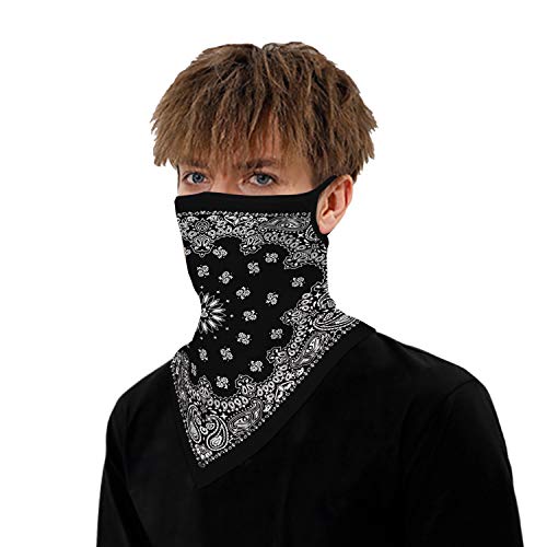 YAYOUREL Neck Gaiter Face Mask Bandanas for Men Women UV Face Scarf Cover Ear Loop Hole Facemask for Fishing Running Cycling - color: Black Gray