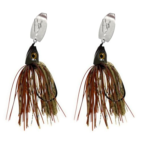 Reaction Tackle Tungsten Bladed Swim Jig Heads - Vibrating Chatter Jig with Silicone Skirt for Bass Walleye Pike (2-Pack) - color: Dark Pumpkin/Brown, size: 1/2 Oz