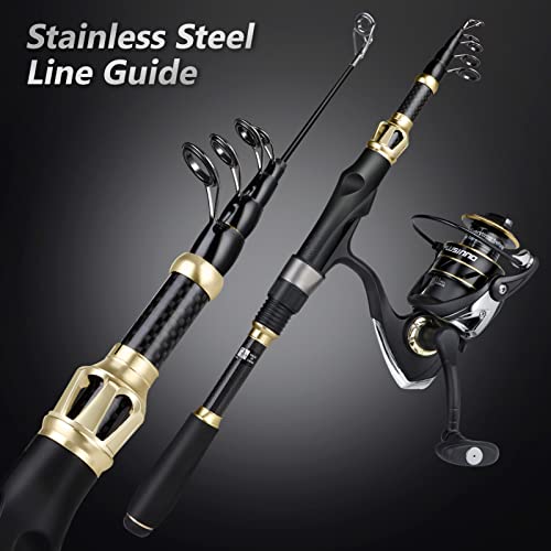 PLUSINNO Fishing Rod and Reel Combo, Telescopic Fishing Pole Kit with Spinning Reel, Tackle Box, Fishing Lures and Travel Carrying Bag, Fishing Gear Gifts for Men - color: Full Kit with Carrier Case, size: 1.8M 5.91 FT