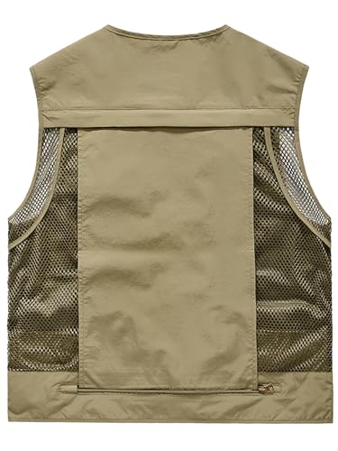 Lucrosun Men's Lightweight Outdoor Fishing Vest Utility Safari Vest with Pockets - color: Khaki, size: X-Large