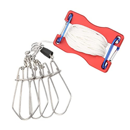 Live Fish Lock Portable Stainless Steel Fishing Stringer with Wear - Resistant Nylon Rope, D - Shaped Carabiner and Quick - Release Pin for Big Game Lure Fishing - color: Red