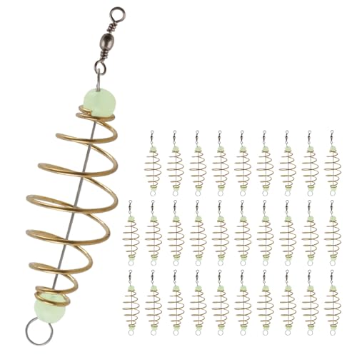 30PCS Fishing Bait Cage Luminous Chum Basket Rig with Spring Feeder Bait Holder Rig for Carp, Mullet, Dough, Chicken Liver, Pack Bait – Glow in Dark Freshwater Fishing Tackle Accessories