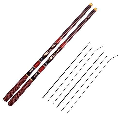 Goture Telescopic Tenkara Fishing RodPortable Hand Fishing Poles 12-24Ft | Reinforced ultralight blank resists cracking on hard runs; ideal all-round length for stream, pond & lake bank fishing - color: 2 Piece RED-FOX, Red, size: 15ft/4.5m