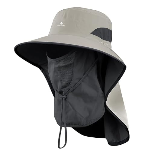 Fishing Hat, Men's Sun Hat, Anti-UV Sun Protection Wide Brim Fisherman Hat with Neck & Face Flap Cover, XL - color: Khaki, size: X-Large-XX-Large