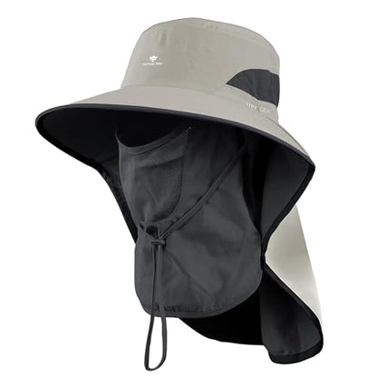 Fishing Hat, Men's Sun Hat, Anti-UV Sun Protection Wide Brim Fisherman Hat with Neck & Face Flap Cover, XL - color: Khaki, size: X-Large-XX-Large
