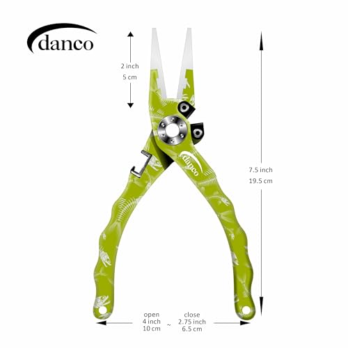 Gambler danco Duffy 7.5-inch Fishing Needle Nose Pliers with Line Cutters, Aircraft Grade Aluminum Fishing Gear, Saltwater Resistant Fishing Tools, Rubberized Pain (Chartreuse Fish Skeleton) - color: Chartreuse Fish Skeleton
