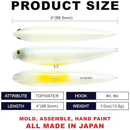 LUCKY CRAFT Sammy 100, Topwater Walking The Dog Action Freshwater Lake Bass Fishing Champion Bait - color: 445 French Pearl OB, size: 100