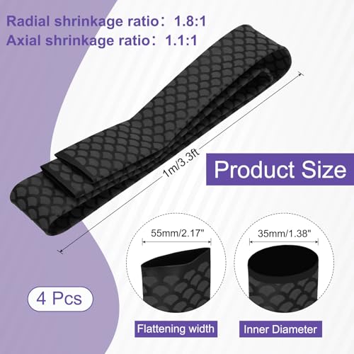 MECCANIXITY 4Pcs 3.3ft 1.4" Dia Heat Shrink Tubing for Fishing Rods, 35mm 1.8:1 Fish Scale Pattern Heat Shrink Wrap Handle Rod Grip with Anti-Slip Waterproof Insulation, Black - color: Black, size: 35 mm