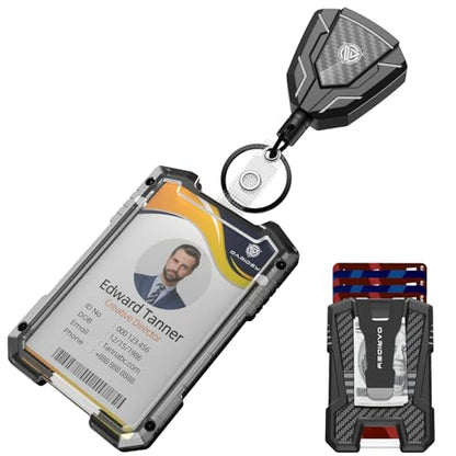 Oaridey Retractable Badge Holder with Belt Clip, Heavy Duty Retractable Keychain with Tactical ID Card Holder (Holds 6 Cards) - 31.5” Retractable Badge Reel Key Chain - style: Badge Holder with Belt Clip