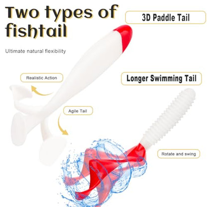30pcs Soft Plastic Fishing Lures Paddle Tail Swimbaits Soft Baits Lure for Bass Crappie Trout Shad Freshwater Saltwater Fishing Mixed 3.5 Inch 4.7 Inch Swim Bait Kit with Box - color: White, Red